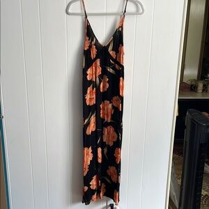 Black Floral Slip Dress with Orange Blooms